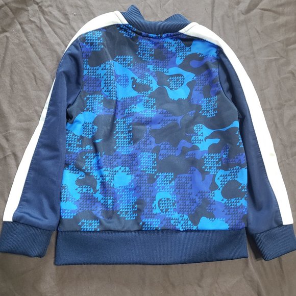 Puma Sweater Camouflage Zip Up Stripe On Sleeves Front Pocket White Blue 2T - Picture 2 of 5